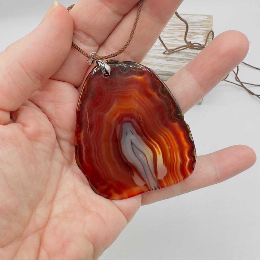 Large Agate Slice Statement Necklace Boho - Picture 4 of 5